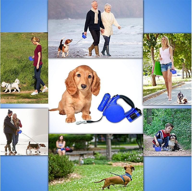 Correa retráctil para perros Nightwalk de 4,5 m con luz LED y dispensador de bolsas para excrementos.